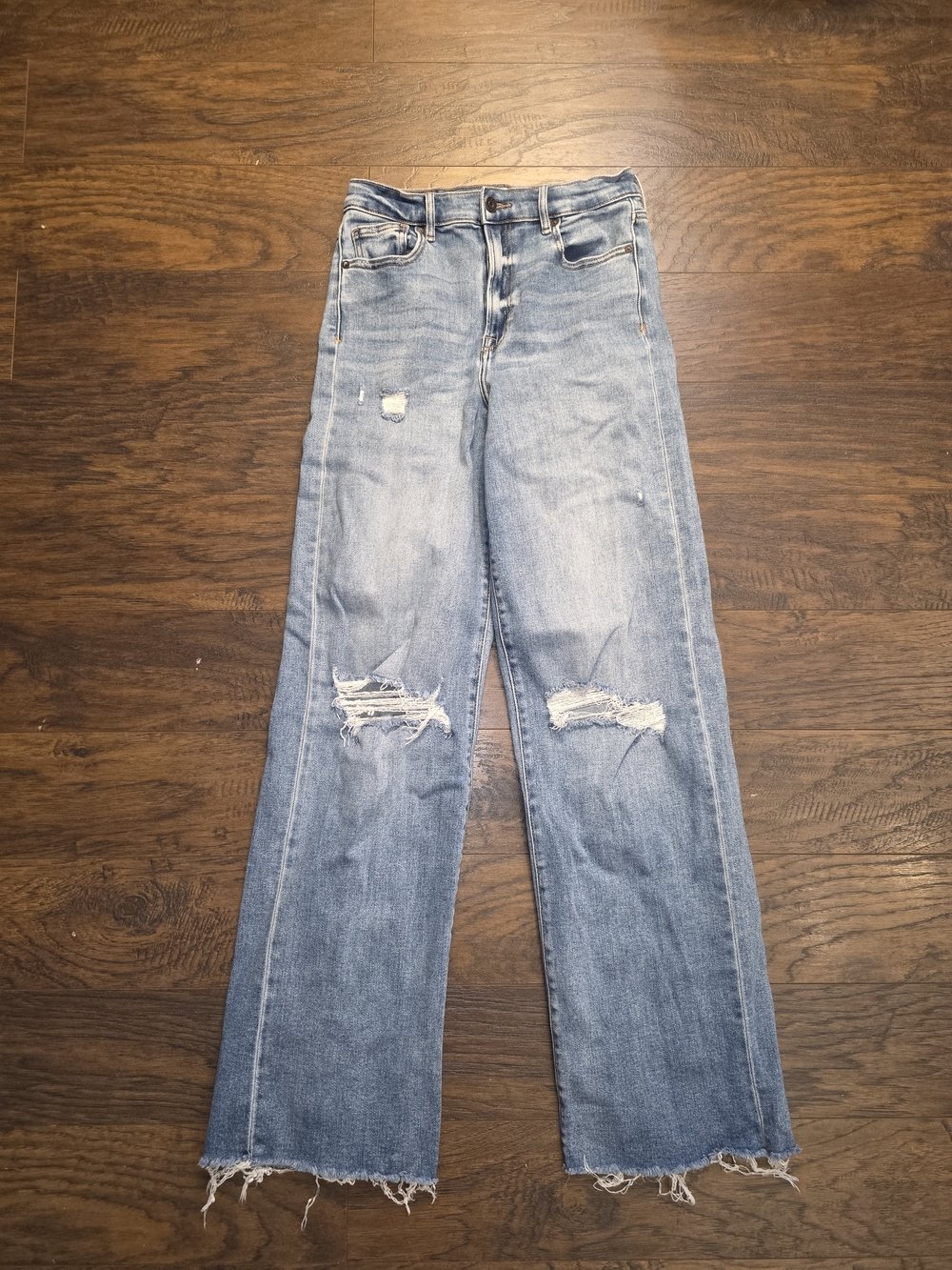 High-Rise Light Blue Distressed Wide-Leg Jeans
